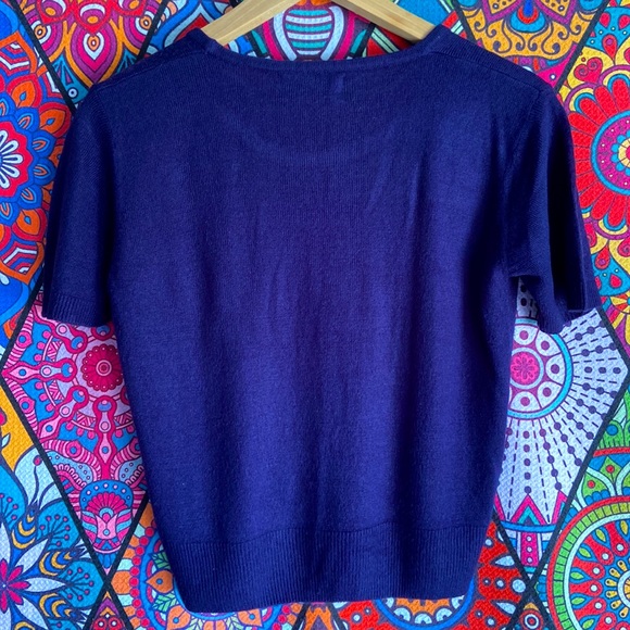 Vintage 100% Cashmere Navy Blue Cropped Sweater Sz 10 - Picture 4 of 7